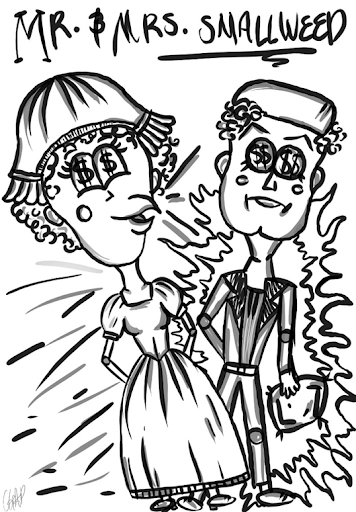 A cartoon drawing of the Smallweeds created by student Celine Apaez